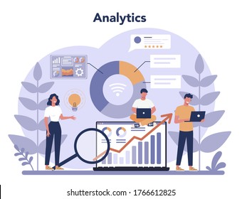 Website analysis concept. Web page improvement for business promotion as a part of marketing strategy. Website analysis to get data for SEO. Isolated flat illustration