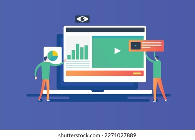 Website analysis, Website management, Adding videos on website for digital marketing - flat design vector illustration background