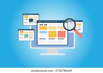 Website Analysis and SEO Audit on Multiple Screens Vector Illustration