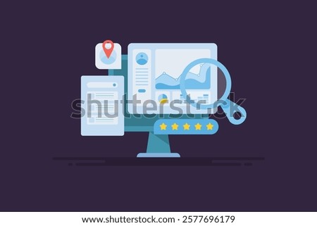 Website analysis, Website traffic sources, Website marketing campaign monitoring, Website report tool - vector illustration background with icons