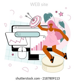 Website analyst online service or platform. Web page analysis and optimization for website effectiveness. Website. Flat vector illustration