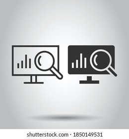 Website analytics icon in flat style. SEO data vector illustration on white isolated background. Computer diagram business concept.