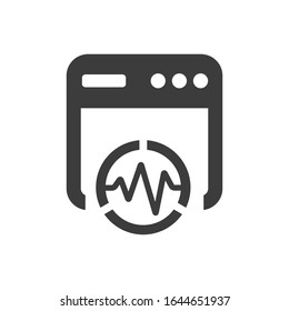 Icono de análisis de sitios web sobre fondo blanco.