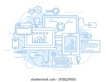 Website analytics, online marketing tools and data statistics icons, vector