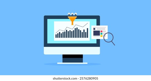 Website analytics software, eCommerce sales conversion analysis, Website traffic - vector illustration background with icons