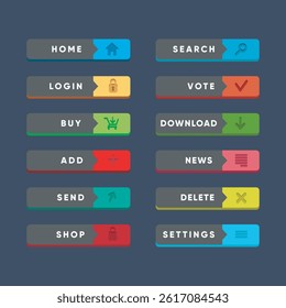 Website app button UI sign collection set in isolated background