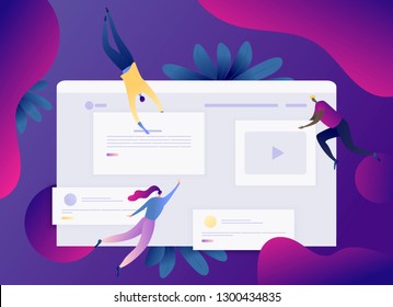 Website and App Development - People Constructing and Creating a Website. Liquid Shapes. Modern Flat Vector Illustration Flow Concept For Web Banner, Website, Flyer, Card, Presentation