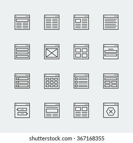 Website Or Application Wireframe Template And Design Layout Icons In Thin Line Style