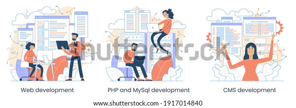 Website architecture concept. PHP and MySql. CMS content management ...