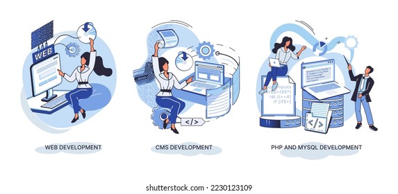 Metáfora de conceptos de arquitectura de sitios web. Desarrollo web, PHP y MySQL, CMS, diseño de interfaz, pruebas de software. Creación de software digital móvil, plataformas de escritorio. Sistema de administración de contenido digital