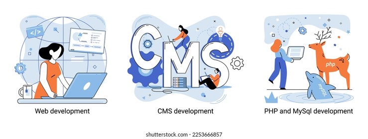 Metáfora de conceptos de arquitectura de sitios web. Desarrollo web, PHP y MySQL, CMS, diseño de interfaz, pruebas de software. Creación de software digital móvil, plataformas de escritorio. Sistema de administración de contenido digital