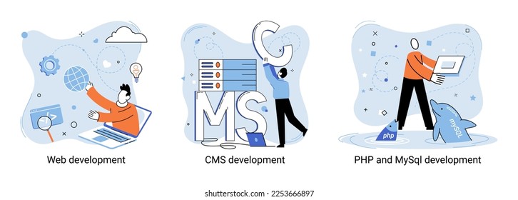 Metáfora de conceptos de arquitectura de sitios web. Desarrollo web, PHP y MySQL, CMS, diseño de interfaz, pruebas de software. Creación de software digital móvil, plataformas de escritorio. Sistema de administración de contenido digital
