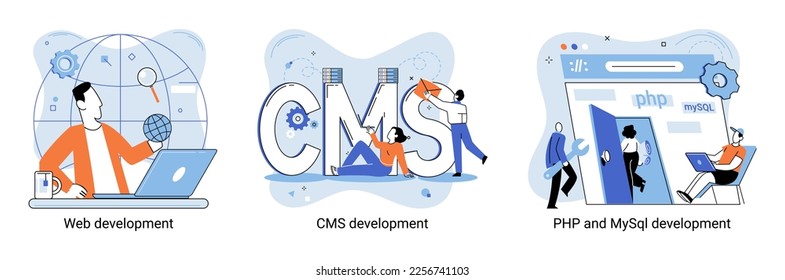 Metáfora de conceptos de arquitectura de sitios web. Desarrollo web, PHP y MySQL, CMS, diseño de interfaz, pruebas de software. Creación de software digital móvil, plataformas de escritorio. Sistema de administración de contenido digital