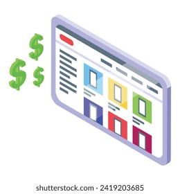 Website auction cash icon isometric vector. Online smart finance. Real estate