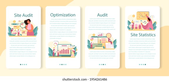 Website audit mobile application banner set. Web page analysis of website'