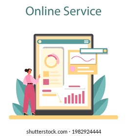 Website audit online service or platform. Web page analysis of website's visibility in search engines. Web data analytics. Isolated flat vector illustration