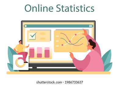 Website audit online service or platform. Web page analysis of website's visibility in search engines. Web data analytics. Online statistics. Isolated flat vector illustration