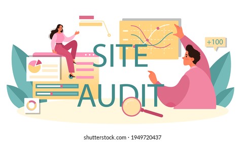 Website audit typographic header. Web page analysis of website'