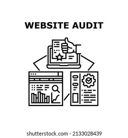 Website-Audit-Vektorsymbol-Konzept. Website Audit Making Finance Auditor, Recherche und Analyse Jahresfinanzbericht Infografik und Geld Gewinn. Schwarze Website-Illustration