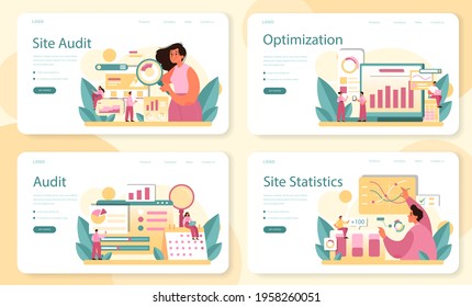 Website audit web banner or landing page set. Web page analysis of website'