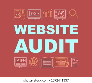 Website audit word concepts banner. Digital marketing. Web analytics, statistics. SEO research. Presentation, website. Isolated lettering typography idea with linear icons. Vector outline illustration