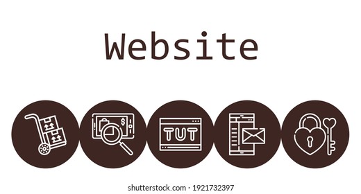 website background concept with website icons. Icons related mail, searching, tutorial, packs, padlock