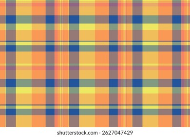 Website background fabric textile, drawing plaid texture vector. Gift paper pattern seamless check tartan in orange and blue colors palette.