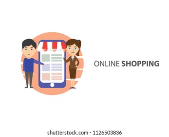 Website background of online shopping, e-commerce, mobile marketing, banner, presentation, poster concept illustration vector
