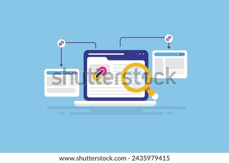 Website backlink building from private blog network, Link building strategy, Contextual links from private blogs - vector illustration with icons