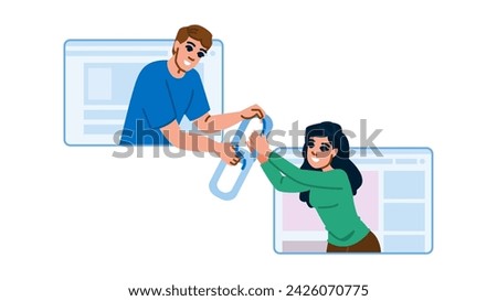 website backlinks  vector.  building digital, web marketing, business hyperlink website backlinks character. people flat cartoon illustration