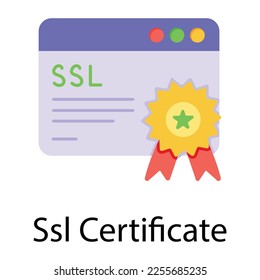 Website with a badge, flat icon of ssl certificate 