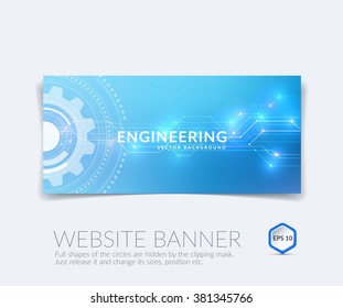 Website banner with abstract technology background and communication concept - rounds, circles and hexagons.