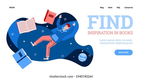 Website banner for book store or online audio books cartoon vector illustration.