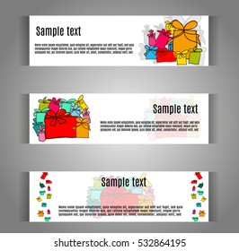 Website banner design background with gift hand drawn.