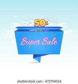 Website Banner Design, Horizontal Header. Super Sale Concept Origami Ad