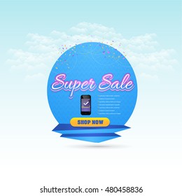 Website Banner Design, Horizontal Header. Super Sale Concept Origami Ad