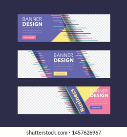 Website Banner Design Set Flat Elements Web Layout Ad, Colorful Vector Cover Illustration. Image Add Feature 