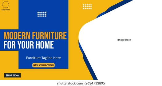 Website banner of furniture abstract background. Leaving room furniture template design.