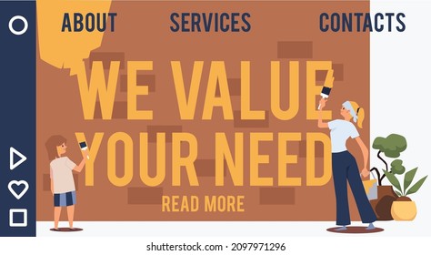 Website banner layout with mother and child renovating their house, flat cartoon vector illustration. Own hand repair and home renovation concept of landing page.