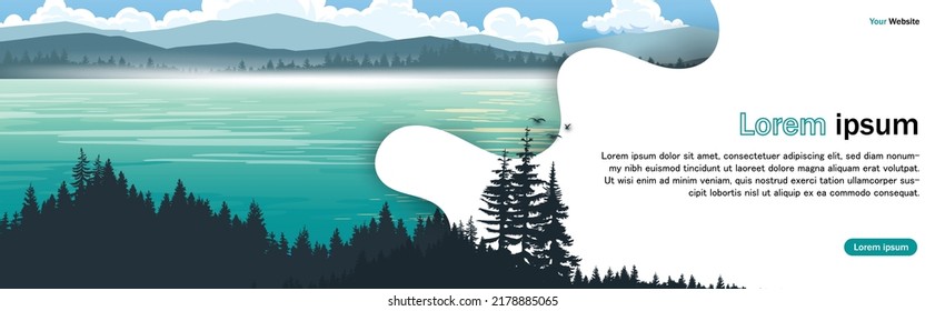 banner del sitio web del paisaje de montaña del diseño de afiches paisaje plantilla de diseño de fondo imágenes, volantes, afiches, anuncios, diseños planos, presentaciones.