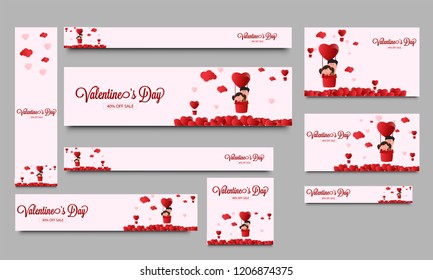 Website banner or poster collection flat 40% discount offer for Valentine's Day sale.