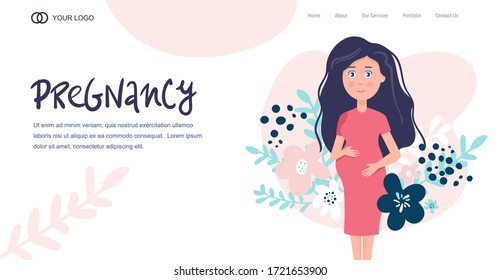 Website Banner Pregnancy and Motherhood Cartoon. This Resource Provides Information and Practical Help, Advice for Expectant Mothers In Process Pregnancy, Right Approach to Raising, Caring for Child
