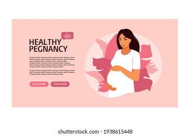 Website banner pregnancy and motherhood. Help for expectant mothers In process pregnancy. Vector illustration in flat cartoon style.