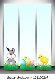 Website banner set with beautiful painted eggs and bunny  for Happy Easter.