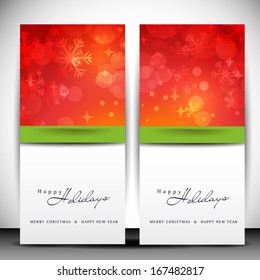  Website banner set design for Happy Holidays in red and white color with green ribbon.  	