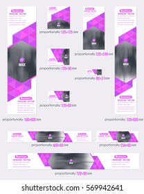 Website Banner Set, Different Frames Background and Multicolored Flat Style Web Layout Ad Vector Cover Illustration. Image Add Business Advertisement Design Collection with Geometric Elements