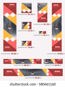 Website Banner Set, Different Frames Background and Multicolored Flat Style Web Layout Ad Vector Cover Illustration. Image Add Business Advertisement Design Collection with Geometric Elements