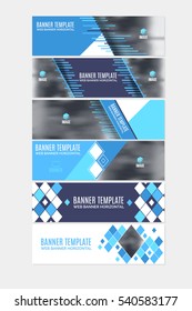 Website Banner Set, Horizontal Background and Web Layout Ad Vector Cover Illustration. Image Add Business Advertisement Banners Design Collection with Flat Style Creative Clean Geometric Elements