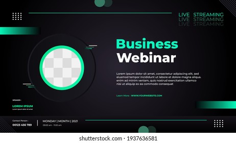 Website banner template for Business webinar, marketing webinar, conference event etc. With green and black modern background 