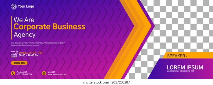 Website banner template design for Business webinar, marketing webinar, online class program, conference event, etc.
